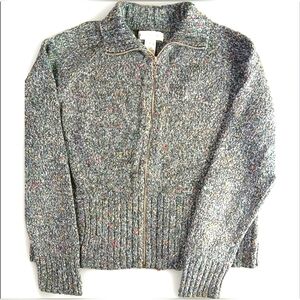 Evan picone full zip-up wool blend knitted sweater women's size large